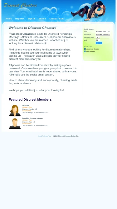 Discreet Cheaters Dating Site